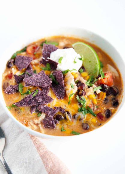 Chicken Enchilada Soup with or without Blue Corn Tortilla Chips (GF)
